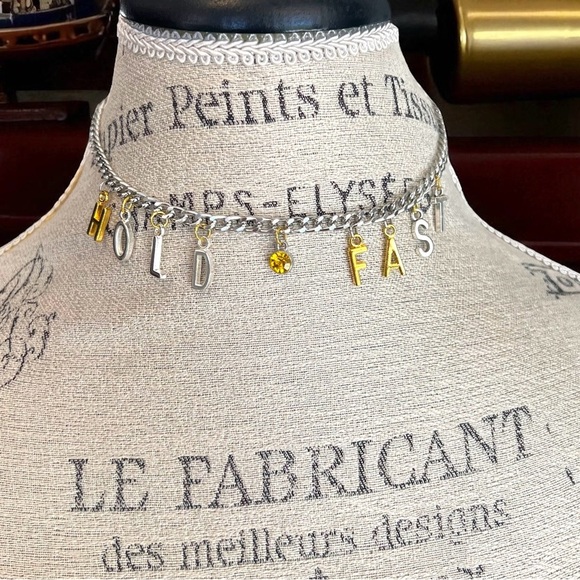 Chic Two-Tone Charm Necklace “Hold Fast” 15” - Picture 11 of 14